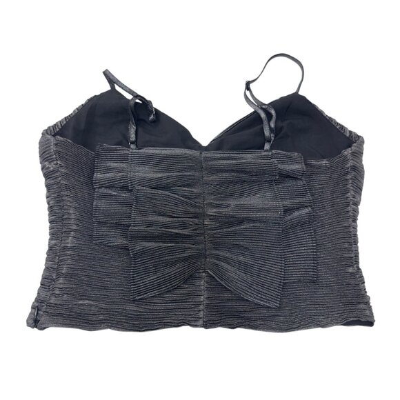 Express Women Pleated Metallic Crop Camisole Top SZ S Black/Silver Ruffle Back - Picture 7 of 9